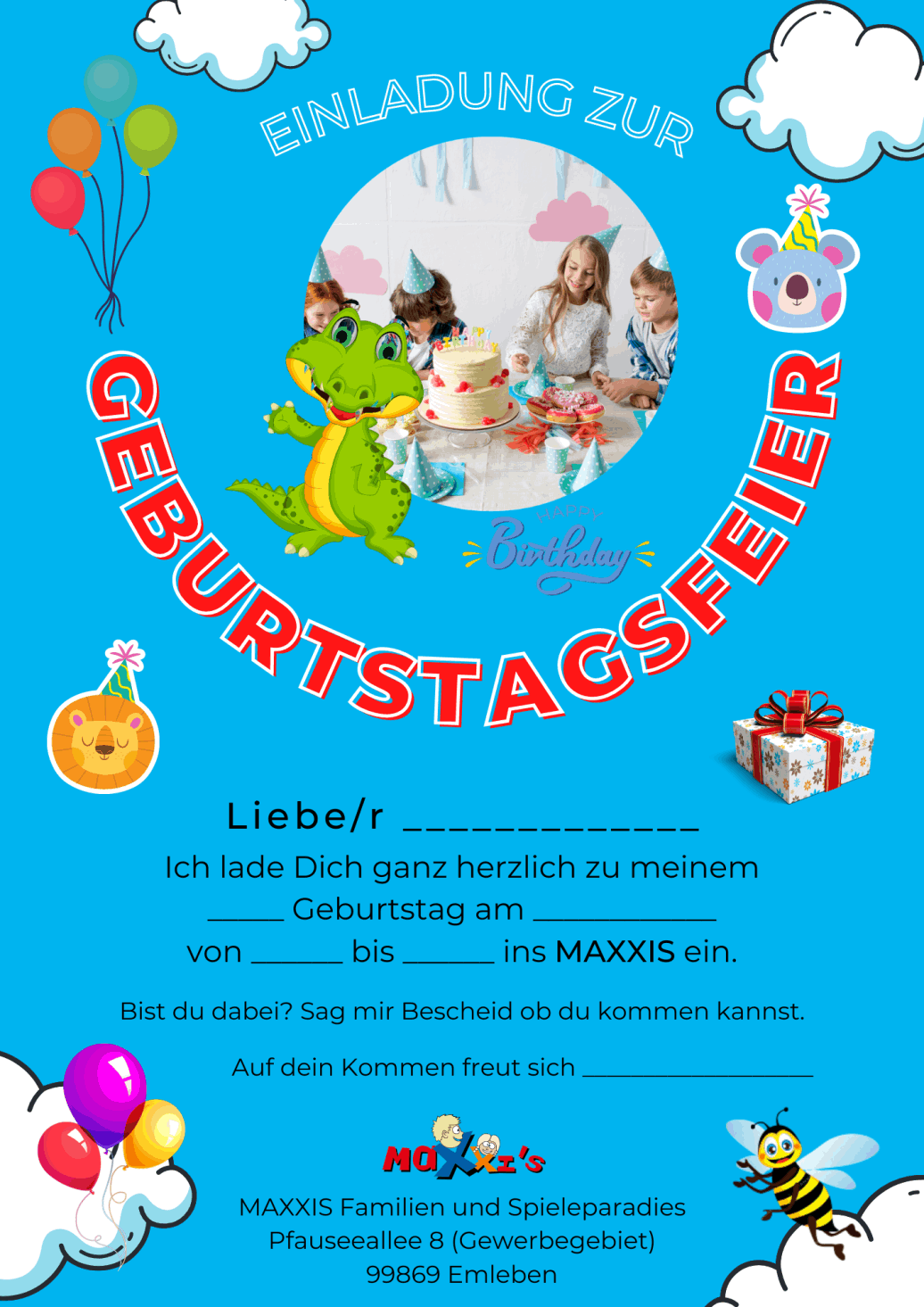 Geburtstagseinladung zum downloaden und ausdrucken